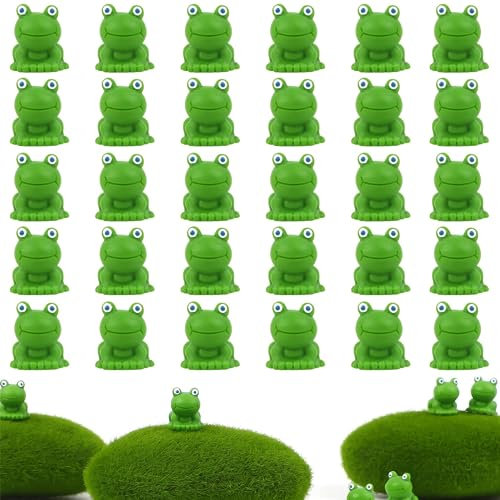 PUCIO Mini Harz Frosch Figuren, 30 Stück Fairy Garden Miniatur Moos Landschaft, DIY Craft Zubehör for Frog Cake Topper,Harz Statue Bauernhof Balkon Wohnzimmer Office Deko