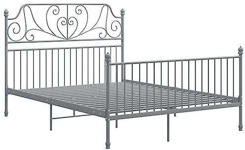 vidaXL Bettgestell Metallbett Schlafzimmer Bett Doppelbett Schlafzimmermöbel Bettrahmen Lattenrost Pulverbeschichtetes Metall Grau 160x200cm