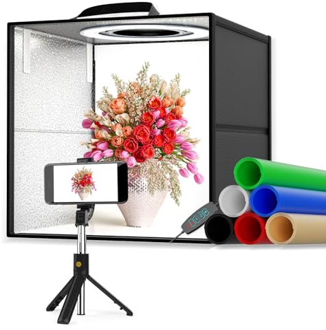 Sunowl Caja De Luz Fotografía,Portátil Caja de Luces Fotografía Profesional 120 Luces LED,Kit Iluminación Fotografía de 6 Láminas de Fondo de PVC(30X30X30CM)