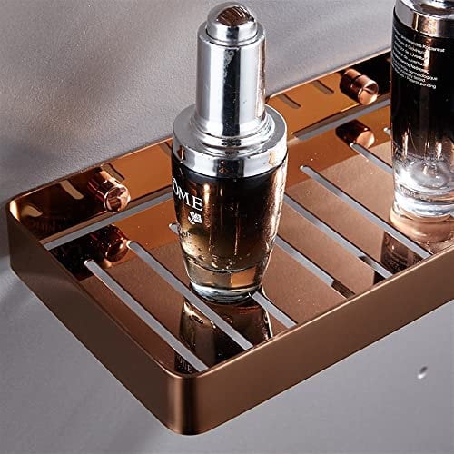 WOLWES Floating Shelves Shower Caddy Stainless Steel Bathroom Corner Shelf Shampoo Holder Soap Holder Kitchen Shelves Wall Mounted Spice Rack Sponge Tray Rustproof Durableng Compact/Rose Gold