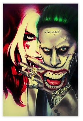 AmAzwi Dekoratives Leinwandposter Harley Quinn und Joker für Wohnzimmer, Schlafzimmer, 9 Stück, Leinwandposter, Wandkunst, Dekordruck, Gemälde für Wohnzimmer, Schlafzimmer, Dekoration, ungerahmt: 20 x
