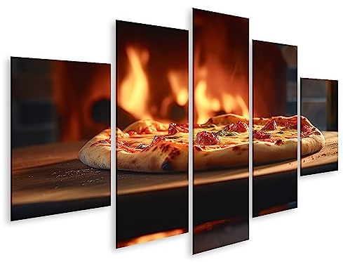 islandburner Quadro su tela Deliziosa pizza a legna servita tavola in legno per pizzeria spuntini K immagini murali poster