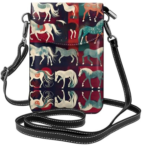 SSIMOO Stilvolle Leder-Klapphülle mit Hundepfotenmuster, geräumige Handytasche, Handytasche, Verschiedene Arten von Pferden., Einheitsgröße
