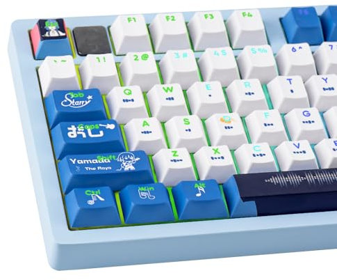TIMSEKER 129 Keys Backlit Keycaps Blue White Set, PBT Cherry Profile, Custom Anime Rock Style for ANSI Mechanical Keyboard