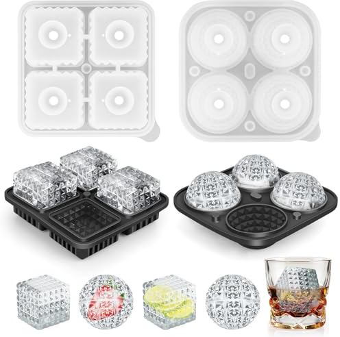 LOULANLUXE Eiswürfelform Silikon Groß mit Deckel Wiederverwendbar Ice Cube Tray mit Eckiger Textur Eiskugelform und Grosse Eiswürfelform Eckig Eiswürfelbehälter für Cocktails, Whisky, Longdrinks