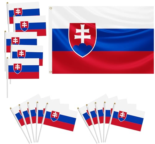 16 Stück Flaggenset,Europapokal-Dekorationen,1 Stück Eine Große Flagge 150×90cm,Mit Messingösen,15 Stück kleine,Handfahne,Dekoriert Bei Sportveranstaltungen,Partys(Slowakei)