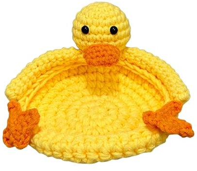 curfair Dekorativer Untersetzer, Häkelset mit Cartoon-Ente, hitzebeständig, rutschfest, handgefertigt, Getränkeuntersetzer für Küchenarbeitsplatte, Tischschutz, niedliches Panda-Design Gelb