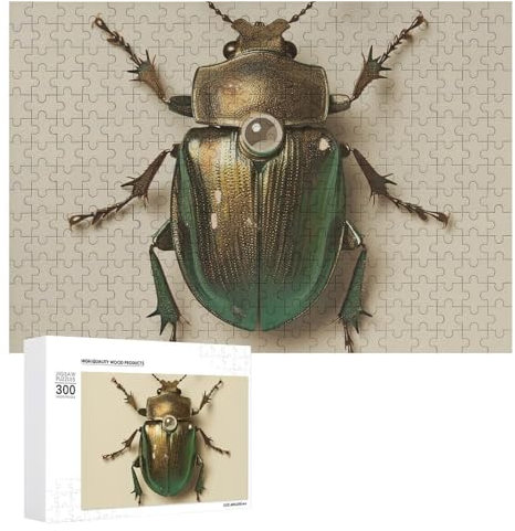 Green Beetle Photo Puzzles 300 PCS Wooden Jigsaw Puzzles Personalized Photo Puzzle for Adults Friends Picture Puzzle Gifts for Wedding Birthday Valentine's Day Home Decor