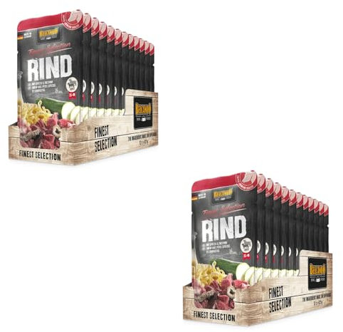 Belcando Finest Selection Adult Rind mit Spätzle und Zucchini | Doppelpack | 2 x 12 x 125 g | Feuchtnahrung für Sensible oder wählerische Hunde | Enthält kalt gepresstes Distelöl