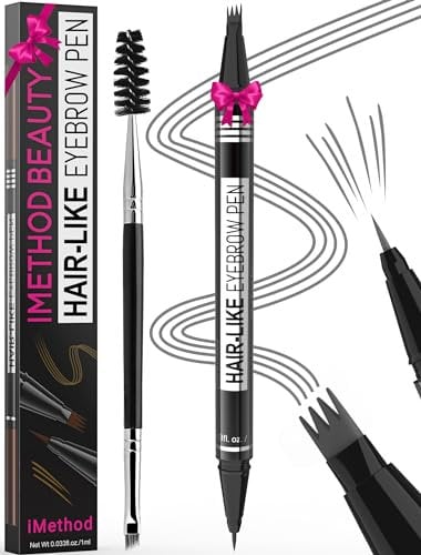 iMethod Microblading Augenbrauenstift - Eyebrow Pencil 2-in-1 Dual-Ended Augenbrauenstift mit 4-Micro-Gabelspitzen-Applikator & präziser Pinselspitze erzeugt natürliche Augenbrauen, Grey