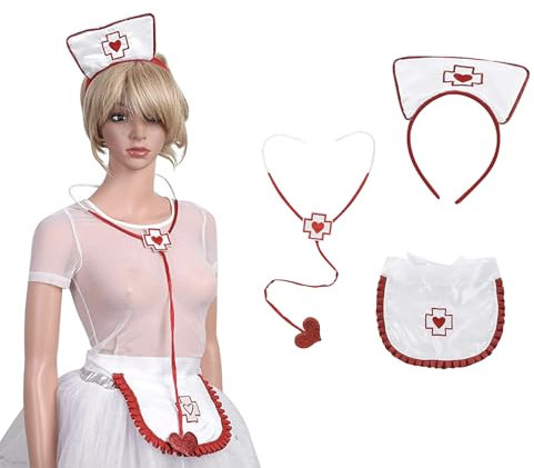 Lrxyfyw Sexy Krankenschwester Kostüm Accessoire Set,Frauen Sexy Krankenschwester Kostüm Zubehör,Krankenschwester Kostüm,Haube & Stethoskop, Kostümset Krankenschwester
