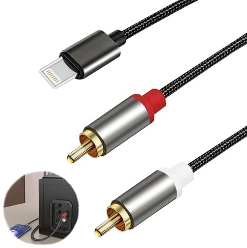 LEIBOCHAO Cavo audio da Lightni a 2 RCA, Adattatore Aux Audio per Telefono Tablet PC Lettore MP3, Pod, Amplificatore, Altoparlante Compatibile con Lightning (1M)