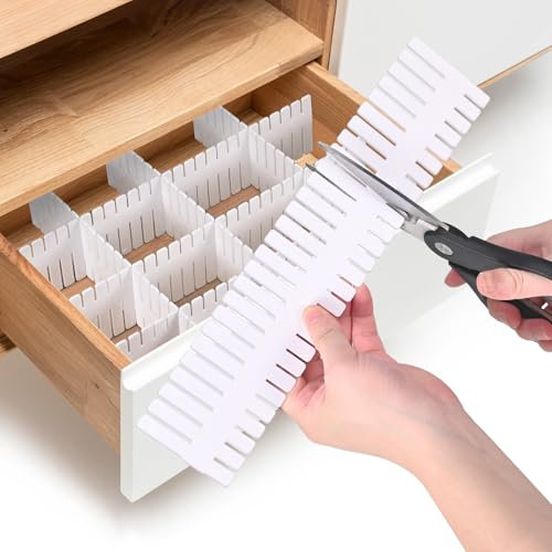 Séparateurs de tiroirs réglables, 32 x 7 cm, lot de 20, organiseur de tiroir, grille de séparation, pour sous-vêtements, chaussettes, cuisine, bureau (blanc)
