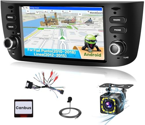 Inefala Autoradio Android 13 per Fiat Punto 2010-2018 / Linea 2012-2015 con Retrocamera MIC, 6,2 Pollici Touchscreen Stereo Auto Bluetooth con GPS WiFi Radio FM/RDS USB SWC Mirror Link