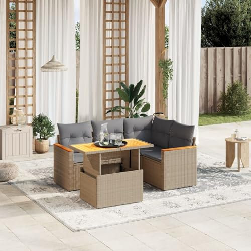 Tidyard 5-TLG.Garten-Sofagarnitur mit Kissen Lounge Set Garten Sofa Gartenmöbel Set Sitzgruppe Terrassenmöbel Gartenlounge Set Gartensofa Couch-Set Möbelsets Poly Rattan