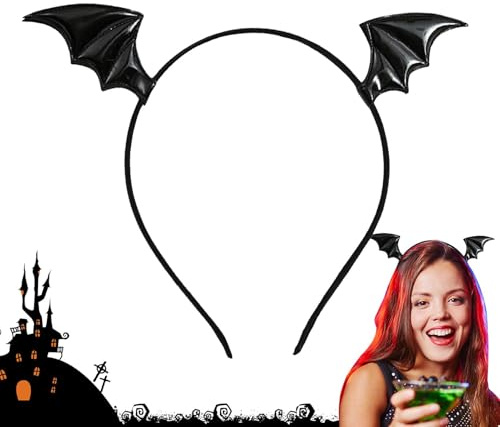 Renchey Halloween Fledermaus Stirnband,Halloween Stirnband - Halloween Fledermausflügel Haarreif | Gruselige dekorative Kopfbedeckung, Halloween-Haarschmuck, schwarzer Fledermausflügel-Haarreifen für