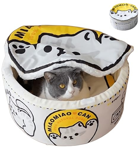 ZHUIYIWIN Katzenhöhle, Katzenbetten, Kuschelhöhle für Kätzchen, Bequemer Schlafplatz für Katzen Welpen, Plüsch Haus Indoor (Gelb, S)