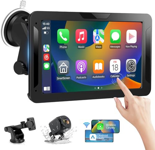 Veralady 7 Inch Wireless CarPlay Android Auto, Carplay Screen for Car Mirror Link with 1080P Rear Camera, Car Tablet Android Auto Car Play IPS Touchscreen with Bluetooth Music AUX Media Player