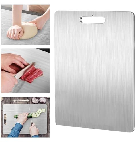 YYAOEMI Cutting Board 304 Stainless Steel Titanium Cutting Board Dishwasher Safe Double-Sided Food Grade Metal Chopping Board Food-Grade Chopping Board for Meat,Fruit,Vegetables(29X20CM)