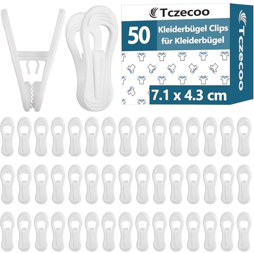 Tczecoo 50 Stück Kleiderbügel Clips, Kunststoff Finger-Hosen-Clips, Weiße | Wiederverwendbar Mehrzweck Klemmen, Finger-Kleiderbügel-Clips für Rockhosenbügel Plastikkleiderbügel, Starker Pinch-Grip