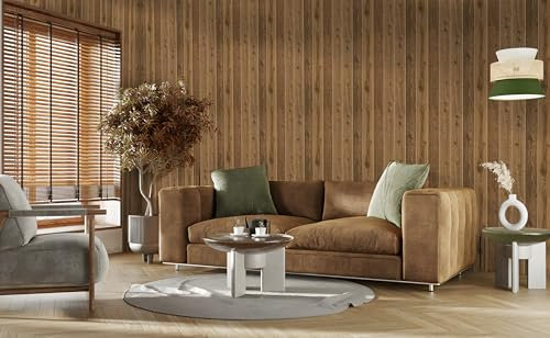 FENTIS Wood Panel Self Adhesive Wallpaper Brown Peel and Stick Contact Paper Sticky Back Plastic Removable Waterproof Planking Look Vinyl Wrap Roll for Door Bathroom Kitchen 44.5x500cm