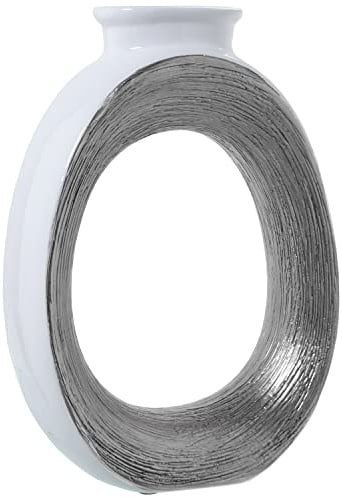 JARRÓN CERÁMICA 37CM BLANCO/PLATA 25X10X37CM