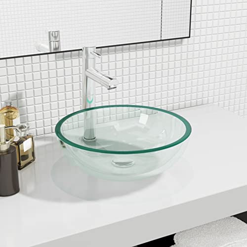 Cinyiqo 345234 Basin Tempered Glass 35x12 cm Transparent Vessel Sink,Ceramic CounterT O P Bathroom Washbasin,Vitreous China Cloakroom Basin Sink for Lavatory,Bathroom,Vanity Unit