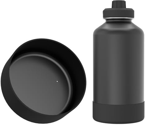 Linkidea Water Bottle Boot Compatible with ThermoFlask Insulated Stainless Steel 64oz Bottles, Silicone Waterbottle Bottom Sleeve Cover Bumper Protector (Black)