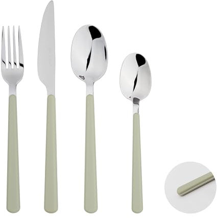 Cutlery Set 24-Piece Stainless Steel Sets for 6 People ABS Handle (Olive Green)