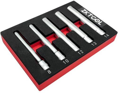 ZKTOOL 5PCS 3/8 Extra Deep Impact Socket Set, Hexagon Socket, 8MM 10MM 12MM 13MM 14MM - Extra Long Deep 120MM