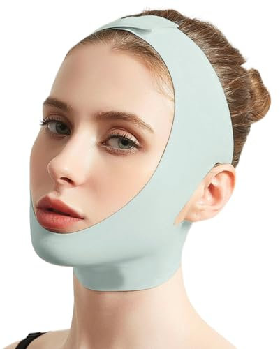 XBFOCNH Face Lifting Maske,Doppelkinn-Hebegürtel V-Linien-Maske,Wiederverwendbare V-Linienmask,V shape face für Doppelkinn und schlaffe Gesichtshaut,Grün