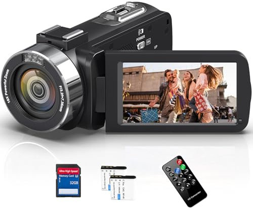 Videocamera 4K 48MP con visione notturna IR, zoom digitale 18x 30FPS Videocamera Videocamera, 3.0 pollici LCD Touch Screen Webcam Vlog Camera per YouTube con telecomando, scheda SD e 2 batterie