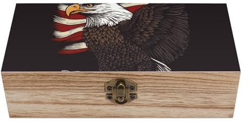 ERSTSNCK Aufbewahrungsbox aus Holz, Motiv: USA-Adler, Holztruhe mit Scharnierdeckel und Frontverschluss, dekorativer Aufbewahrungsbehälter für Kunsthandwerk, Kunst, Hobbys und Schmuck, Andenken