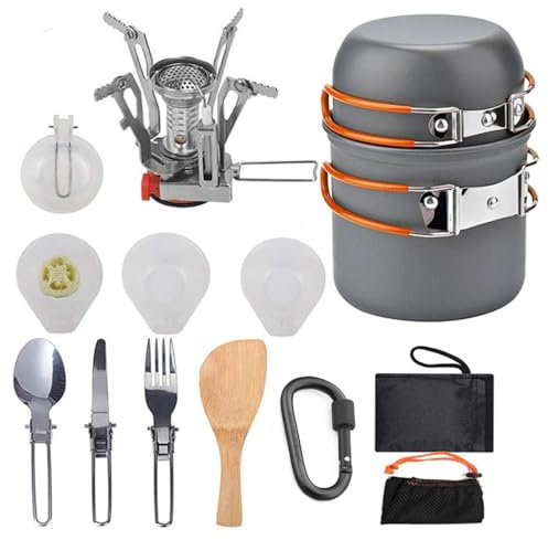 Juego de utensilios de cocina portátiles de camping con horno plegable, kit de cocina ligero para camping, picnic, senderismo, mochileros (naranja/verde)