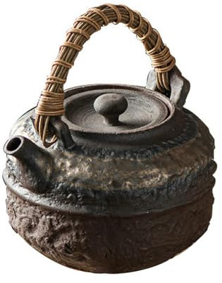 1000 ml vergoldeter Holzkohle-Teekocher im chinesischen Stil, handgewebter Haushaltsbalkentopf – Rattan-Balkentopf