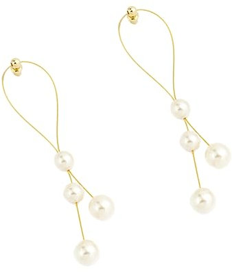 LIFKOME Paar Goldene Künstliche Perlenohrringe Lange Ohrhänger S925er Silber Schmuck Modisches Dekorationszubehör Für Damen Und Mädchen