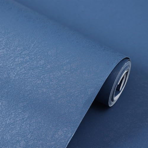 Beswitory Blue Wallpaper Silk Textured Embossed Wallpaper for Living Room, Bedroom, Countertop Cabinets, Stand Liner, Door Makeover Decor, Hallway and Stairs