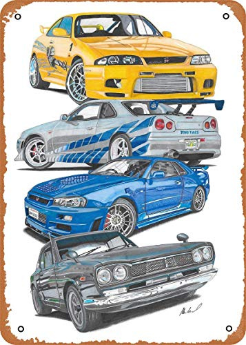 Keviewly Metallschild im Vintage-Look – Cars Fast and Furious Skyline – 20,3 x 30,5 cm Blechschild