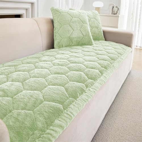 LINGKY Sofabezug Dicke Flanell Sofa Überzug für 1 2 3 4 Sitzer L Form Sofaüberwurf Ecksofa Universelle Couch Überzug Anti Rutsch Hund Katze Sofa Cover (Grün,70x180cm)