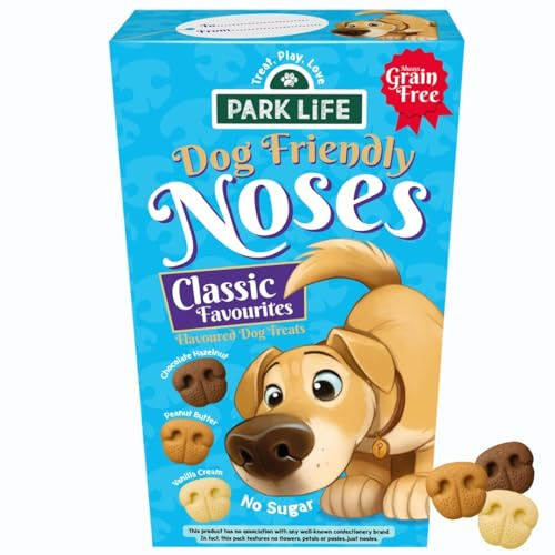 PARK LiFE Noses Dog Treats Box, Dog Birthday Treats & Dog Safe Chocolate Alternative, Grain Free, No Sugar, Puppy Safe Soft Dog Treats, Peanut butter, Vanilla and Choco Hazelnut Flavours (240g)