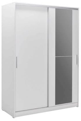 FWStyle 2 Door Mirrored Sliding Wardrobe – Matt White Bedroom Storage with Hanging Rails & Shelves, Space-Saving Sliding Closet with Full-Length Mirror, Organiser for Clothes, Shoes & Accessories