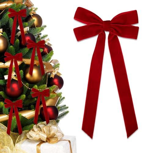 Samtschleife Weihnachtsschleife 13x26cm Weihnachtsbaum Deko Geschenk | Die Weihnachtsschleife eignet sich ideal für Weihnachtsbaum, Kränze, Türen, Fenster und festliche Dekorationen.