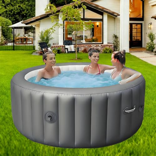 Spa-Pool, Großer Tragbarer Aufblasbarer Badewanne für 4-6 Personen, Spa mit Blasen-Massage, Inklusive Isolierabdeckung, Tragbare Badewanne für Innen- und Außenbereich S