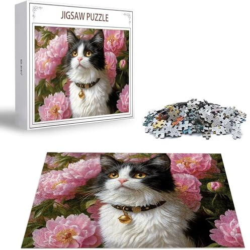 Puzzle 3000 Piezas Gato Rompecabezas para Adultos, un Rompecabezas Desafiante, Juegos de Puzzle para Toda la Familia, Letras en la Parte Posterior, Decoración del Hogar, Regalos Navidad Peonía B-123