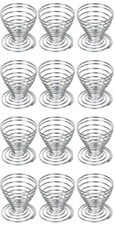 Generisch Eierbecher aus verchromten Metall Draht Spiralfeder Eierhalter Stapelbar Frühstück Gekochtes Kochwerkzeug Frühstücksset im Drahtspiralen-Design Eierhalter Metallic-Look (12)