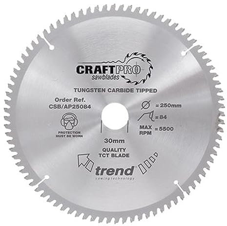 Trend Kreissägeblatt aus Aluminium und Kunststoff, 184 mm Durchmesser, 30 mm Bohrung, 58 Zähne, TCT, 2,8 mm Schnittfuge, -6° Haken, CSB/AP18458A
