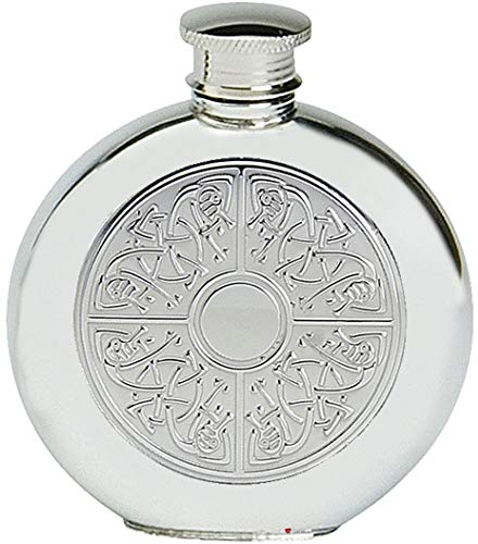 Pewter Sporran Flask Celtic Quad Design 6oz Screw Top Pewter Sporrans
