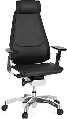 hjh OFFICE 652852 Profi Bürostuhl GENIDIA PRO Leder Schwarz Hochwertiger Bürosessel, individuell einstellbar, ergonomisch