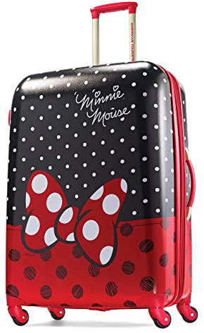 American Tourister Disney Hartschalengepäck mit Spinnrollen, Minnie Maus rote Schleife, Checked-Large 28-Inch, Disney Hartschalengepäck mit Spinnrollen