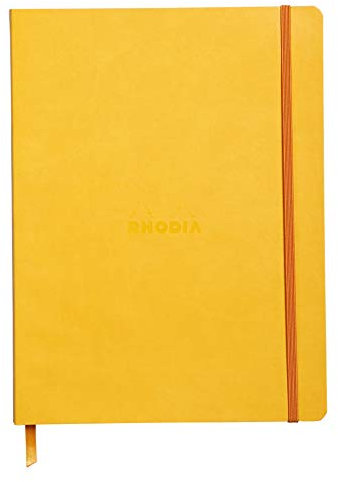 RHODIA 117566C - Jonquille Soft Notebook - 19x25 cm - Dot Dot - 160 pages - 90g Ivory Clairefontaine Paper - Bookmark, Elastic Closure - Faux Leather Cover - Rhodiarama Collection